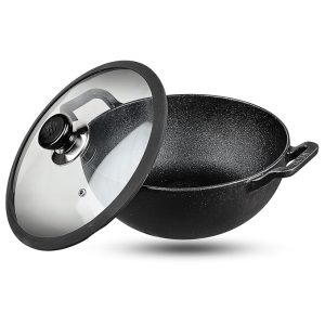 Vinod Legacy Pre Seasoned Cast Iron Kadai with Glass Lid - 4.3 Litre, 26 cm